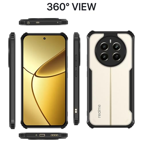 Image of Pikkme Realme 12 Plus 5G Back Cover | Crystal Clear Transparent Back | Ultra Hyrbid | Full Camera Protection | Raised Edge | Bumper Back Case (Black)