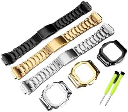 CQDBMD Gold Black Stainless Steel Bezel Watch Case & Strap Mod Kit