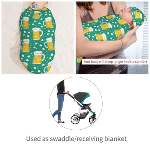 Image of Cartoon Beer Mugs Newborn Swaddle Blankets Hat Sets Soft Baby Receiving Blanket Swaddle Sack for Baby Shower Infant Boy Girl Gift