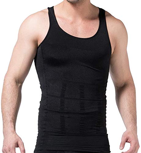 Mens Muscle Compression Tank Top, Black Compression Shirt, Large