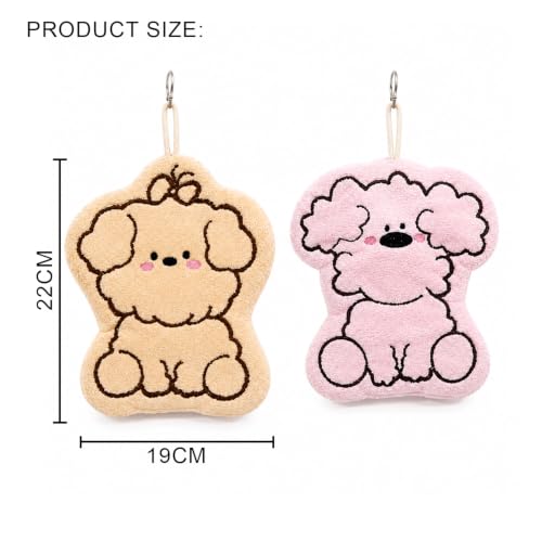 Image of House of Quirk Puppy Shaped Hanging Towels Set of 2 | Soft Coral Fleece Kitchen & Bathroom Towels | Super Absorbent & Quick-Dry Decorative Cloths (Pink /Beige)