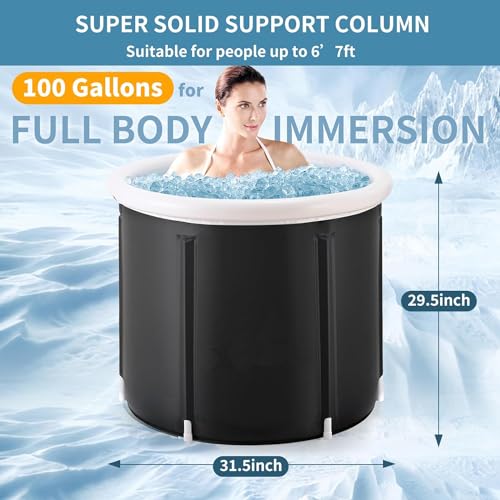 HEYOUTH Eisbad Tonne für Athleten mit Abdeckung,Eisbaden Tonne Faltbar,Aufblasbare Das Eisfass,80*75cm tragbares Ice Bath tub für Kryotherapie,für den Einsatz drinnen und draußen,Ice Bath für Zuhause