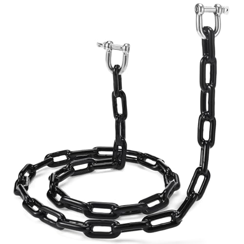 MorningRo PVC Coated Boat Anchor Chain 1/4 Inch x 4ft/ 5ft/ 6ft/ 7ft Anchor Chain for Boats with Stainless Steel Shackle Boat Safety(4 ft X 1/4 Inch Black 1 Pack)