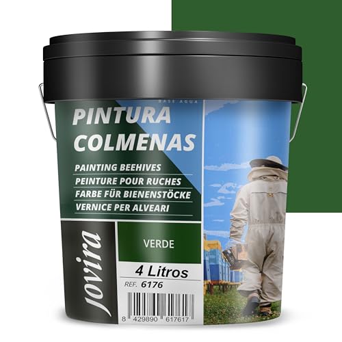 JOVIRA PINTURAS Pintura Colmenas al Agua, acabado Mate. Especial para Apicultura. Protege el interior y exterior de la colmena. (4 Litros, Verde) A-57B