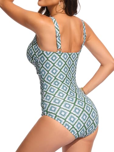 Image of Smismivo Tummy Control Swimsuits for Women Slimming One Piece Bathing Suit Retro Ruched Push Up Vintage Padded Swimwear