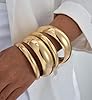 Chunky Gold Bangle Bracelets for Women, Dainty 14k Gold Plated Big Stackable Bangles Set, Trendy Statement Cuff Bracelet Stack Fashion Jewelry Gifts (4 chunky gold bangles) #4