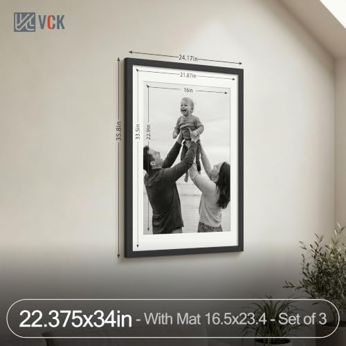 Image of VCK 22.375 x 34 Poster Frame 3 Pack, Black Wood, A2 Mat, for Poster Print
