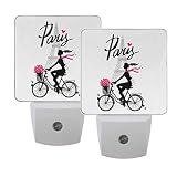 Naanle Set of 2 Paris Eiffel Tower Love Heart Fashion Girl Bicycle Silhouette Valentines Day Auto Se