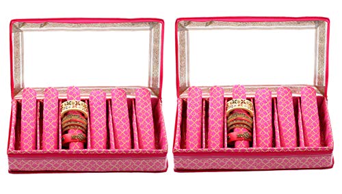 Image of Kuber Industries Brocade Hardboard 2 Pieces Six Rod Bangle Box (Pink) - CTKTC42031