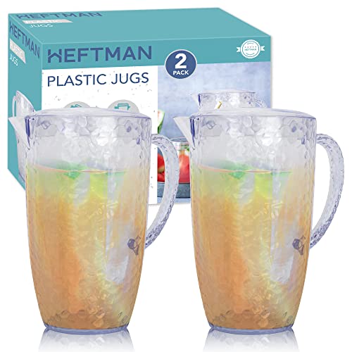 HEFTMAN Jarras De Plástico Con Tapa, Jarra De Cerveza, Ideal Para Agua, Té Helado Y Jugos - 2 Litros - Paquete De 2 Cover