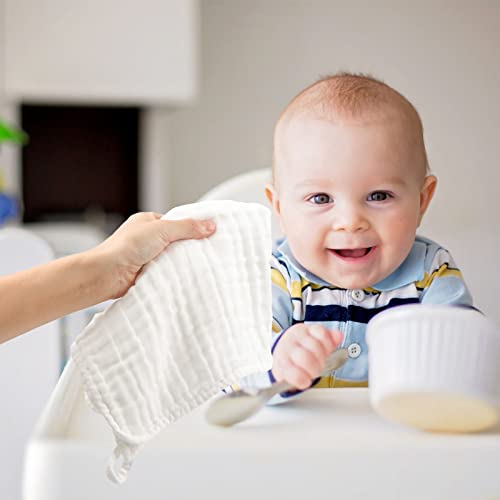 Joysiya 100% Cotton Muslin Burp Cloths for Baby 10 Pack of Large 20" x 10" Soft and Absorbent Washcloths for Boys and Girls White3