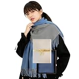 [Magdert] マフラー レディース 人気 カシミヤタッチ ストール 大判 冬 厚手 両面 使える ギフトボックス付き 無地 学生 肌触り良い プレゼント 暖かい 秋冬定番 クリスマスプレゼント 誕生日 (ブルー)