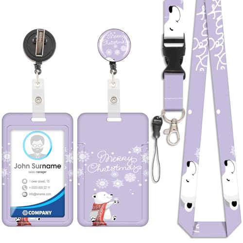 Portatarjetas de oso con copo de nieve, portacredenciales, cordón desmontable con clip retráctil, para tarjetas de visita, tarjetas de puerta, carnés de identidad, etc.