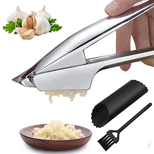 Garlic Press Stainless Steel,Garlic Mincer Tool With Round Holde,Professional Grade Garlic Crusher