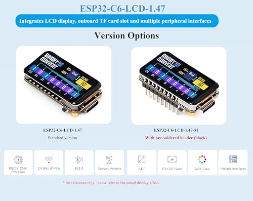 Image of ESP32-C6 Microcontroller Board with 1.47inch LCD Display 172x320 262K RGB Color, with Colorful RGB LED, Support W-iF-i & BLE, ESP32-C6 Suitable for AIoT Applications