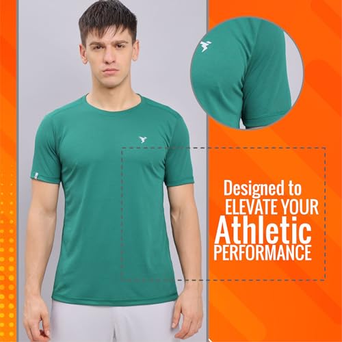 Image of TECHNOSPORT Men's Slim Fit Polyester Activewear Sports T-Shirt with Moisture-Wicking Comfort for Workout, Running & Gym