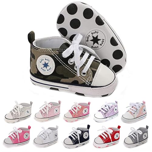 xioqen Unisex Baby Boys Girls Shoes, Newborn Infant Non-Slip Canvas Denim High Top Sneakers, Toddler First Walkers Shoes (01/Camouflage, 0-6 Months