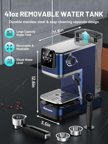 RELEXNOW Espresso Machine, 20 Bar Espresso Maker Milk Frother & LCD Panel, Hot & Iced Coffee Machine, Stainless Steel Espresso Coffee Machine with 41oz Water Tank for Cappuccino, Latte - Thumbnail 6