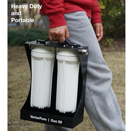 Image of Duo S2 External 2-Stage RV Fresh Water Filter System, High Flow, NSF Housings, 3 /4 inch GHT Stainless Steel Fittings, Reduce Sediment, Chlorine, Odor, Heavy Duty Free-Standing Chassis, White