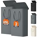 Lifewit 65L Slim Laundry Hamper, Small Laundry Basket with Lid, Dirty Narrow Collapsible Clothes Storage with Easy Carry Extended Handles, Tall Hampers for Bedroom Laundry Room, Gray, 2 Packs