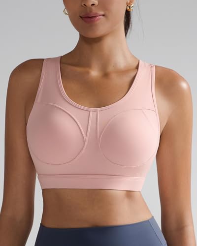 Image of RUNNING GIRL Sports Bras for Women High Support Moulded Cup High Impact Sports Bras Racerback Workout Running Yoga Bra(WX3045 Pink Peony M)