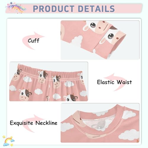 Pajama Sets Long Sleeve Cow Faces on Pink Soft Comfy Sleepwear 2 Piece PJS 3-8T4