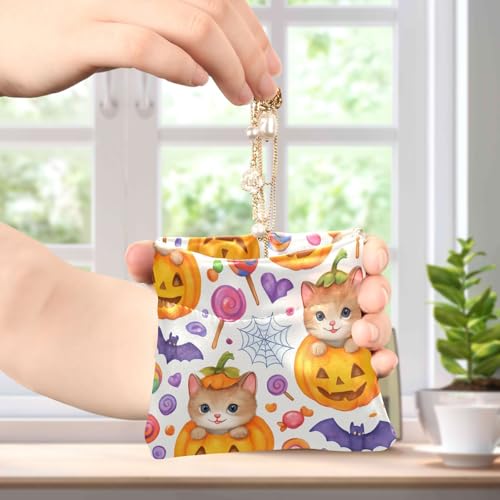 Cute Halloween Pumpkin Cat Squeeze Coin Purse, Leather Coin Purse, Mini Wallet, Compact and Portable, Unisex4
