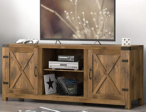 SHA CERLIN TV Stand for TVs up to 65 Farmhouse Double Barn Door Entertainment Center with Storage Cabinet TV Console with 2-Tier Adjustable Shelves Entertainment Stand for Living Room Rustics Oak
