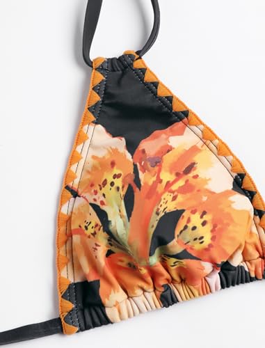 Image of ZAFUL Women Halter Dual Straps Whip Stitch Floral Triangle Bikini Swimsuits