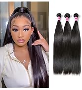 Pinjuoo Straight Human Hair Bundles 20 22 24 Inch Brazilian Straight Bundles Human Hair 100% Raw ...
