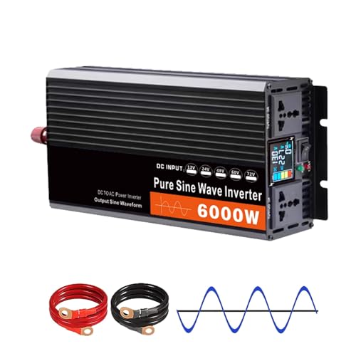 YIGECHENXIN ,72v to 110v,Inversor de Onda Senoidal Pura de 6000W, Inversor 12V24V48V60V72V DC a 110V/220V AC para Solar, RV, Camión, Exterior, Inversor de Energía con Doble Enchufe AC