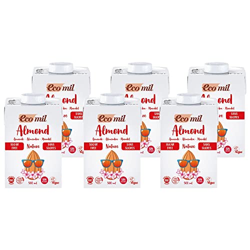 Ecomil - Bebida de Almendra Ecológica, Leche Sin Lactosa Almendras, Sin Azúcar, Bebida Vegetal, Producto Ecológico - Pack 6 x 500 ML