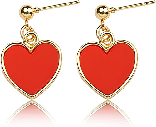 Boucles d'oreilles pendantes en forme de cœur rouge pour femme - Pour la Saint-Valentin - Bijoux délicats - Traitement de la mode