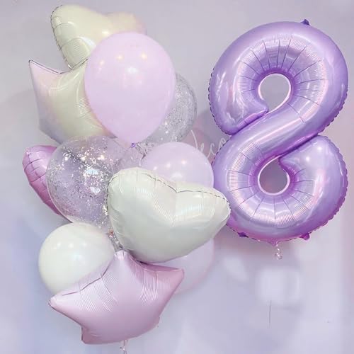 Image of Light Purple Number 8 Balloons, 40 Inch Giant Dusty Pastel Purple Mylar Foil Number 8 Ballon for Girls, Self Inflating 8th Birthday Helium Balloon for Women 8th Anniversary Party Decorations Supplies