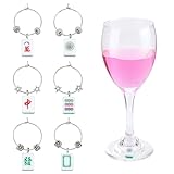 nbeads Mahjong Colgante de Copa de Vino, Juego de Artesanía con Anillos de Latón, Cuentas de Aleación y Colgantes de Resina Para Fiestas, Degustaciones Y Entretenimiento, Plata Antigua Y Platino