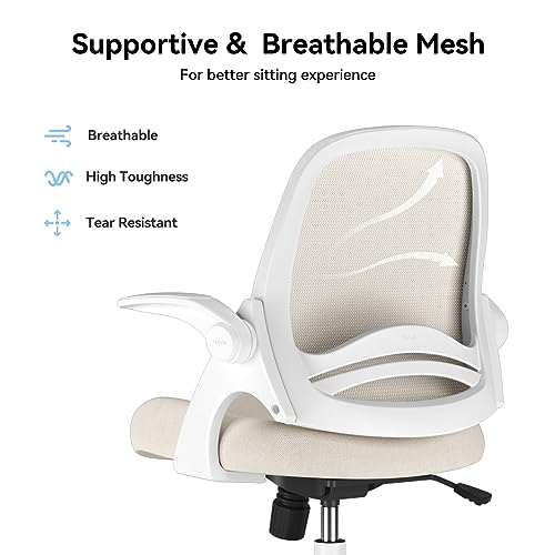 Hbada Office Chair Desk Chair With Flip Up Arm, Breathable Mesh Ergonomic Office Chair With Adjustable Height & Pu Wheels, Swivel Computer Chair Home Office Chair, Beige #TOP4
