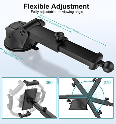 Aozcu Car Dashboard Tablet Holder for Truck, Telescopic Arm Tablet Mount with Super Sticky Suction Cup, Dash Windshield Stand for iPad Pro 12.9 11 Mini Air 5 4 3, Galaxy Tabs, iPhone, 4-13" Tablets