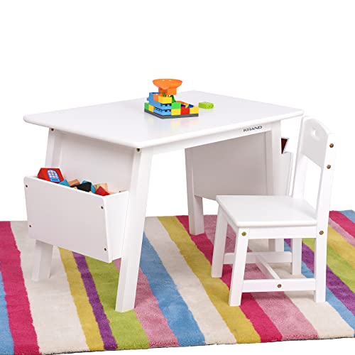 Krand Kids Solid Wood Table And 2 Chair Set For Children With Built-In Storage Cases Storage Perfect Activity Table For Toddlers(Solid Wood/White) #TOP5