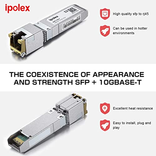 1.25/2.5/5/10G Sfp+ Rj45 Copper Transceiver, 10Gbase-T Rj-45 Sfp+ Module, Compatible For Cisco Sfp-10G-T-S, Ubiquiti Unifi Uf-Rj45-10G, Mikrotik, Fortinet, Netgear, Tp-Link (Cat.6A/Cat7, 30M), Ipolex #TOP2