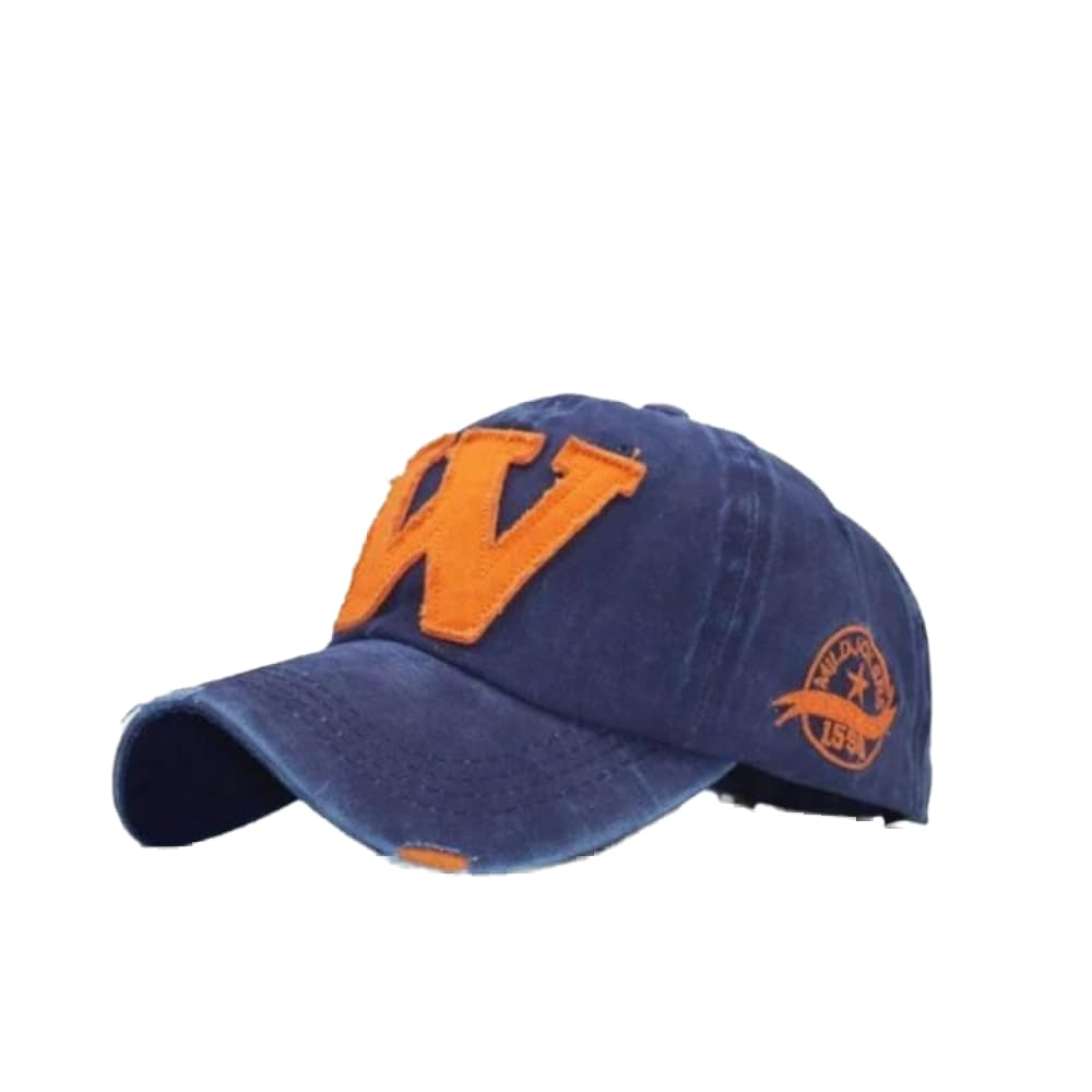 Arel - W Model Eskitme Beyzbol Şapkası, Mavi Renk, Vintage Yıpranmış Görünüm, Pamuklu, KUTULU – Unisex Hat Cap