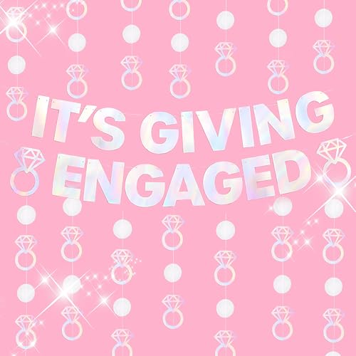It's Giving Engaged Banner Iridescent Themed Engagement Party Decorations