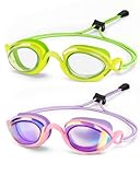 ITOWE 2 Pack Racing Swim Goggles with Bungee Strap, No Leaking Kids Swimming Goggles Age 6-14 Youth Chidren Anti-Fog HD View