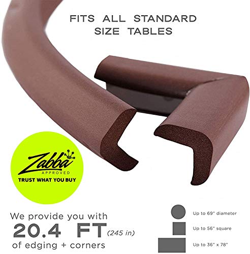 Bebe Earth Baby Proofing Edge And Corner Guard Protector Set, 20 Feet Edges & 8 Foam Corners, Furniture And Tables Child Baby Proof Bumpers, Pre-Taped Corner Cushions - Coffee Brown #TOP1