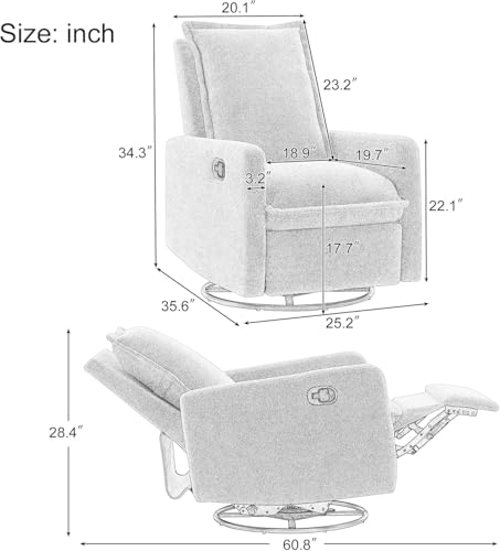 ERYE Manual Reclining Chair Upholstered Rocker Chair with Footrest Pedal for Home Bedroom Living Room by ERYE - Image 6