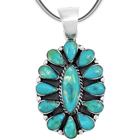 Turquoise Pendant Necklace Sterling Silver 925 (Sterling Silver Pendant with 20" Stainless Chain) (Turquoise) Cover