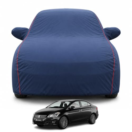 Image of Premium Car Cover for Maruti Suzuki Ciaz 2018-2026 Models | 100% Waterproof, UV & Dust Protection | Mirror & Antenna Pocket | Triple Stitched, Soft Inner Lining, Belt & Buckle (Navy Blue)
