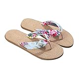 dragonaur-home decor Damen-Sommer-Flip-Flops, Strand-Sandalen, Anti-Rutsch-Tanga, Hausschuhe, bequem, weiß, florales Design, 37