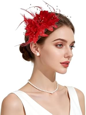 Womens Fascinators Hats - Elegant Feather and Pearl Headband for Tea Party, Weddings, and Cocktail D...