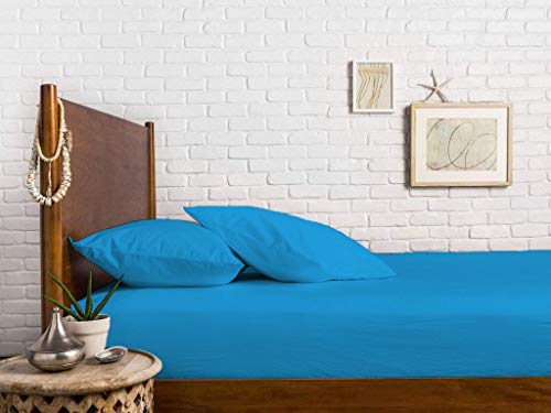 Image of Sweet Dream's 750 Collection Egyptian Cotton Fitted Bedsheet 4 to 12 Inch Matress 15 inch Drop Full XL Size Bed (54x78) Inches (4.5 by 6.5) Feet + 2 Pillow Covers (18x28), Turquoise Blue