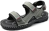  GURGER Sandales Homme Cuir Été Marche Sandales de Randonnée Bout Ouvert Confortable Sandales de Sport Chaussures de Plage Kaki Taille 44
